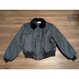 Flight Jacket Mens XL Navy Blue‎ Bomber Faux Fur Collar Nylon WPL 10881 Vintage